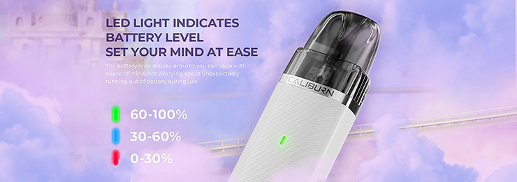 LED indikátor vás bude informovať o stave batérie. Bude svietiť zeleno, keď je batéria nad 60 %, modro, keď je batéria medzi 30 % a 60 %, a červenou, keď je batéria pod 30 %