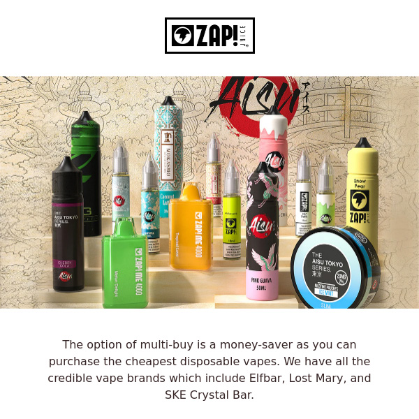 ZAP! Juice Shake and Vape AISU TOKYO 10ml Watermelon Bubble Gum