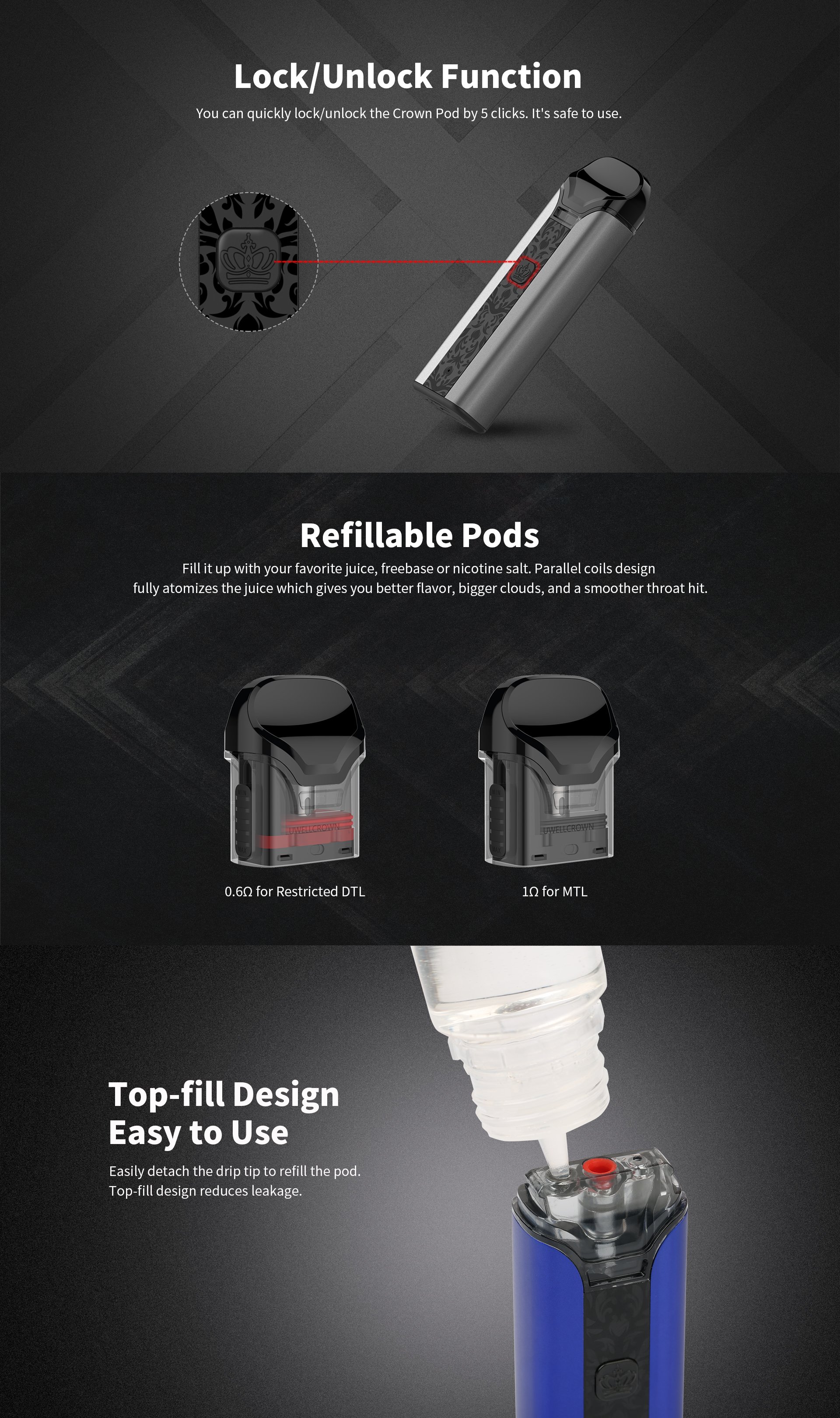 Uwell cartridge CROWN Pod 3ml 0,6ohm