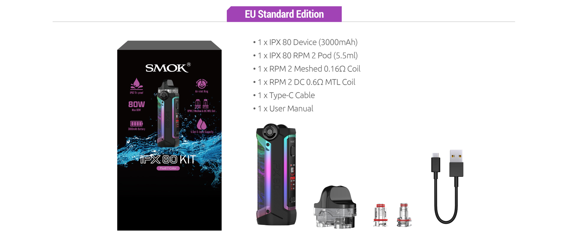 Smoktech Full Kit IPX 80 - Fluid 7color