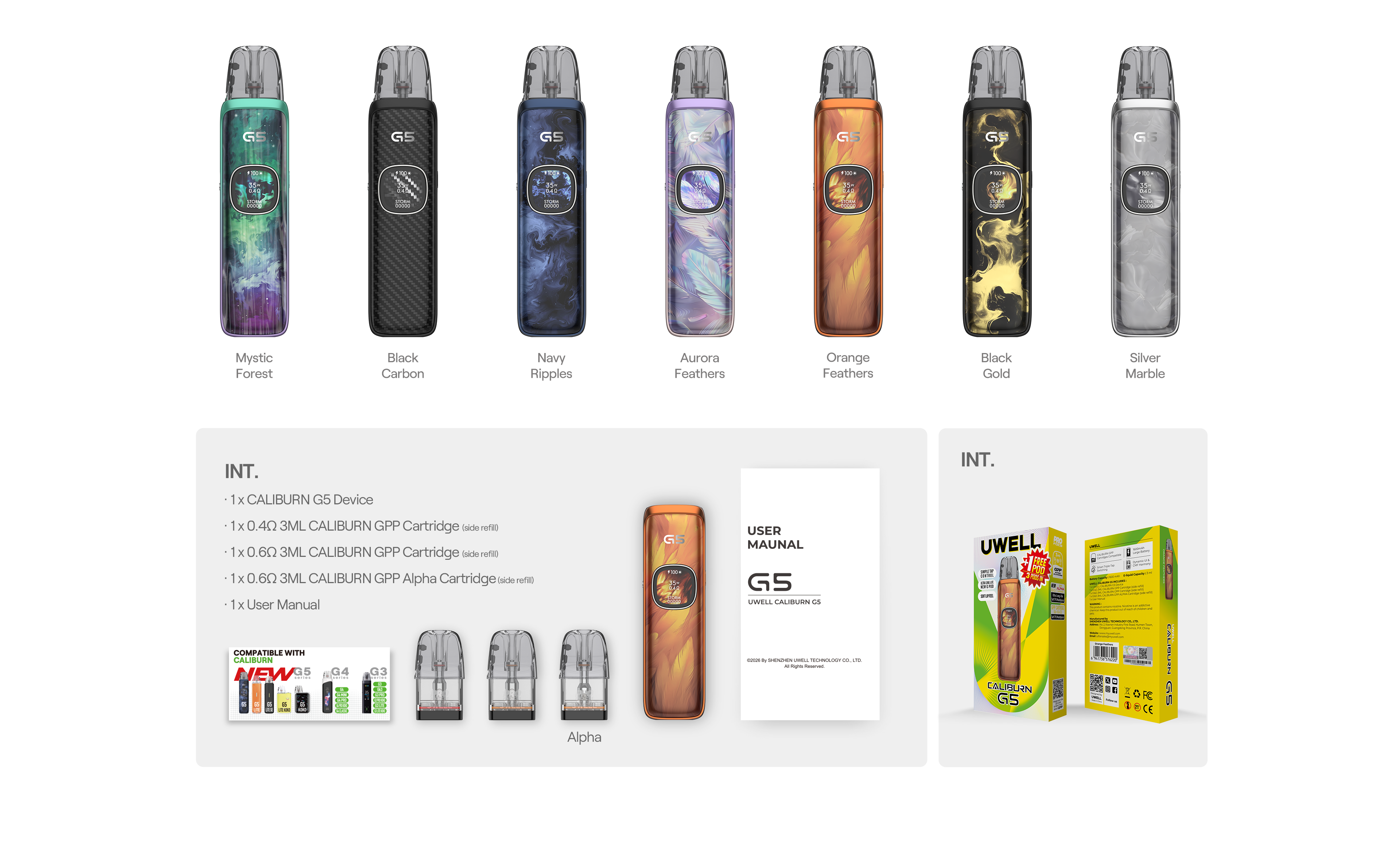 Uwell Caliburn G5 POD 1600mAh Aurora Feathers