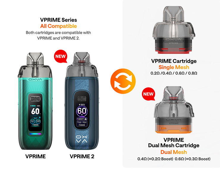 OXVA VPRIME DUAL MESH cartridge 0,6ohm 2ml
