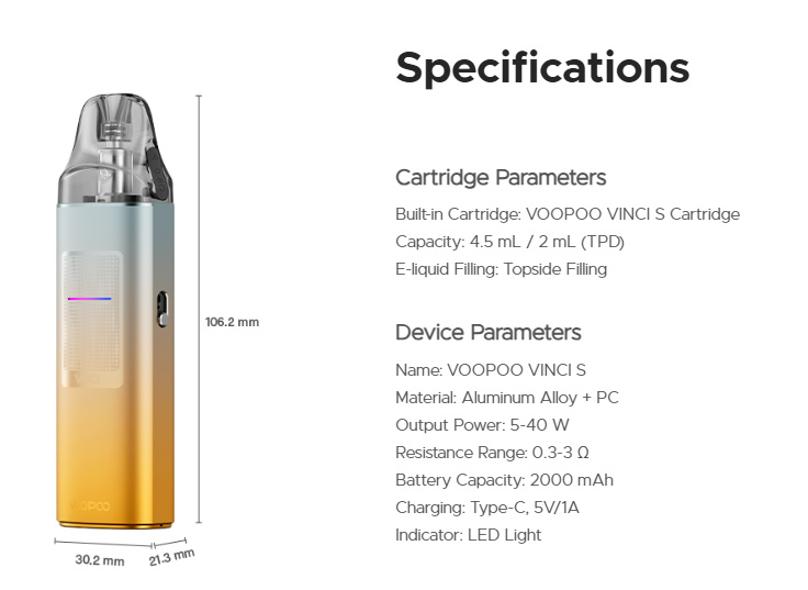 VOOPOO VINCI S Pod 2000mAh Black 1ks