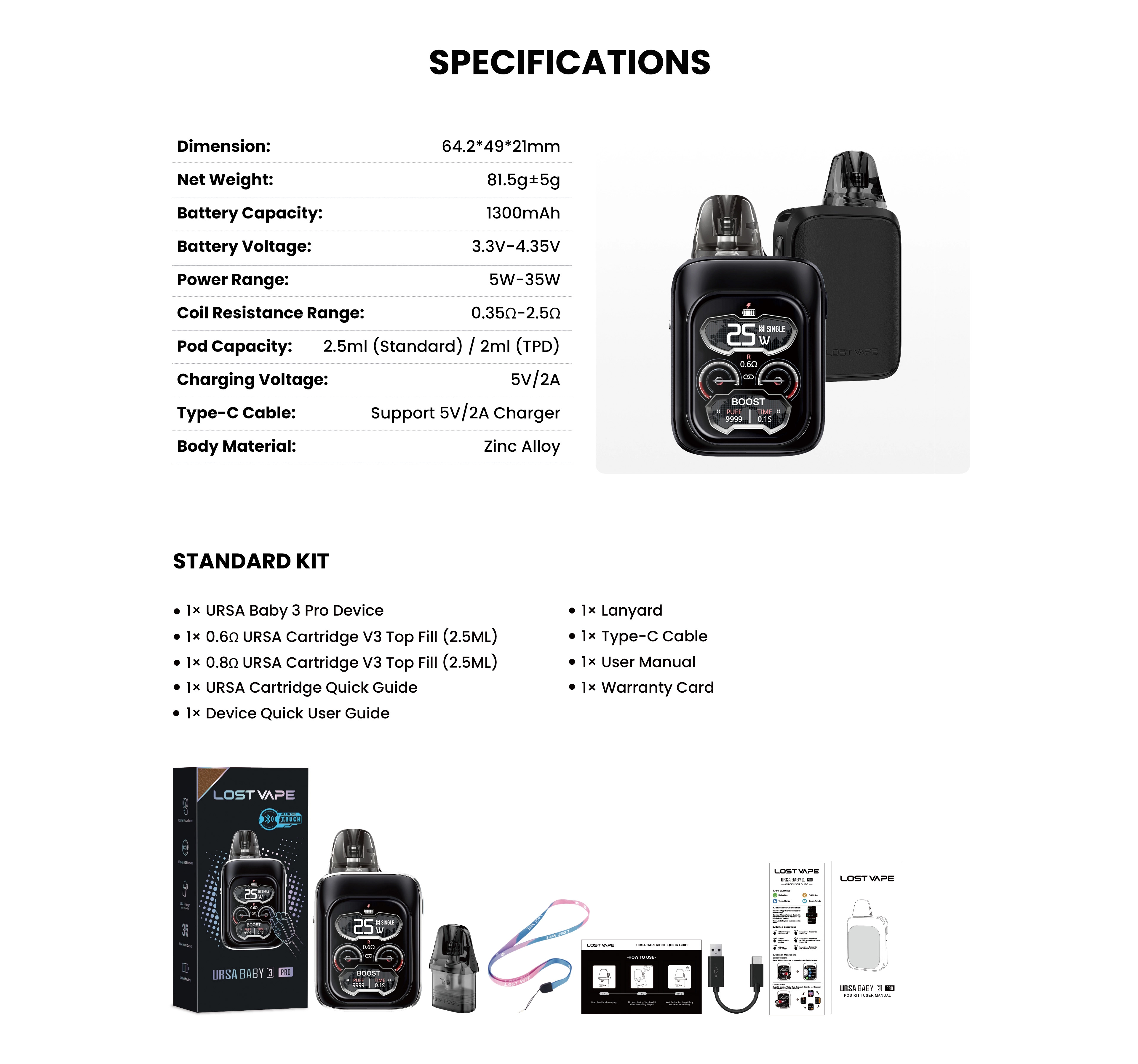 Lost Vape URSA Baby 3 Pro Pod 1300mAh Moonsteel Blue