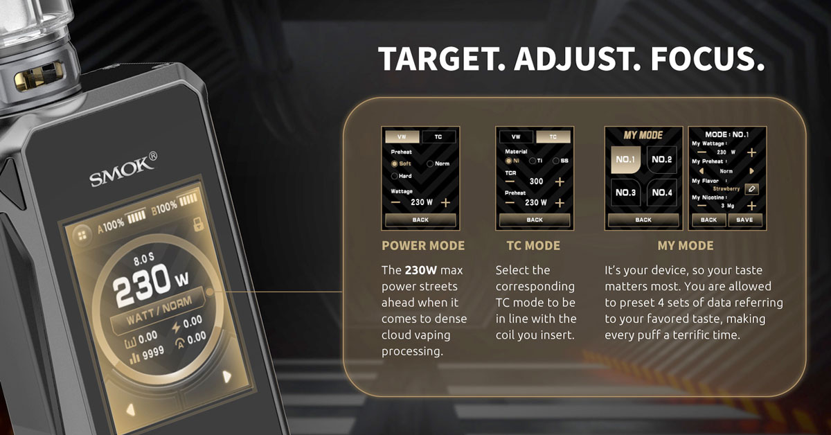 Smoktech gpriv4 popis funkcií prístroja