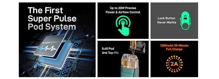 Crossing the limits to pro experience of excellent flavor, it features AXON Super Pulse mode and COREX Heating Tech. Crossing the limits to pro experience of refined operation, it features the practical screen and button. Crossing the limits to pro experience of stress-free capacity, it features 3ml top fill pod and 1200mAh battery. Moreover, it's compatible with all XROS PODS for added convenience.
